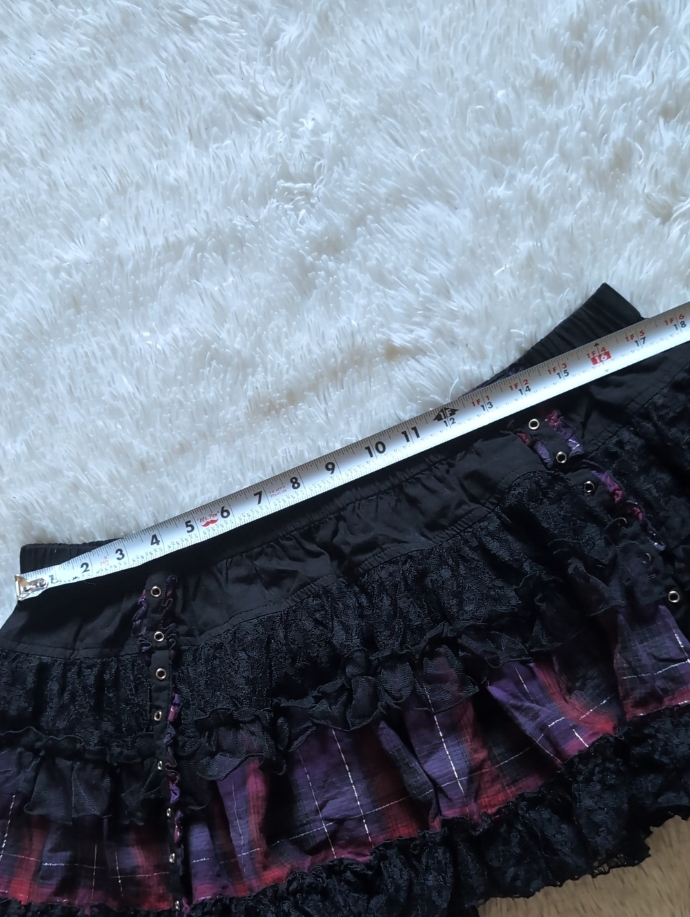 Y2K Tripp NYC Garter Strap Purple Plaid & Black Lace Gothic Mini Skirt XL - Picture 10 of 11